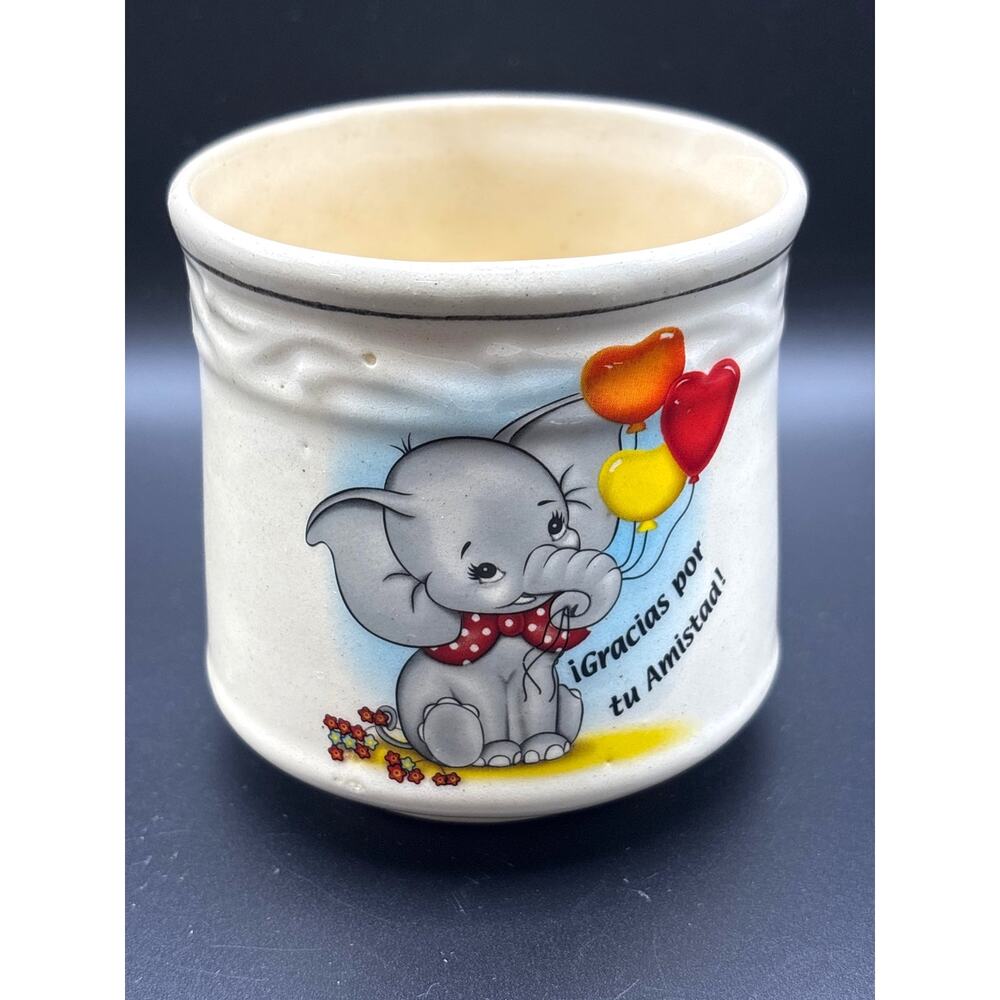 Vintage Nostalgic Elephant Designed Coffee Mug ¡Gracias por tu Amistad! 1980s